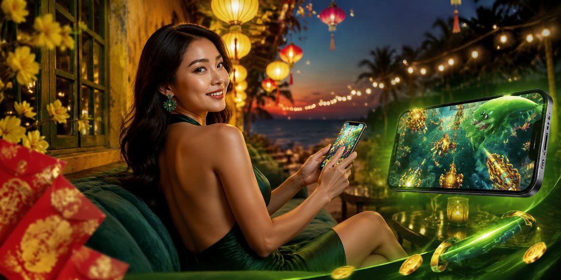 Cảnh Hội An với đèn lồng lung linh và người chơi game bắn cá trực tuyến